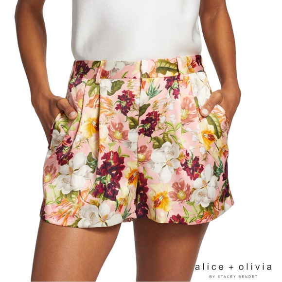 Alice + Olivia **NWT** Conroy Pleated Juniper Floral Rose Print Satin Shorts - Picture 13 of 13